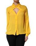 Moschino Couture Yellow Silk Collared Long-Sleeve Top