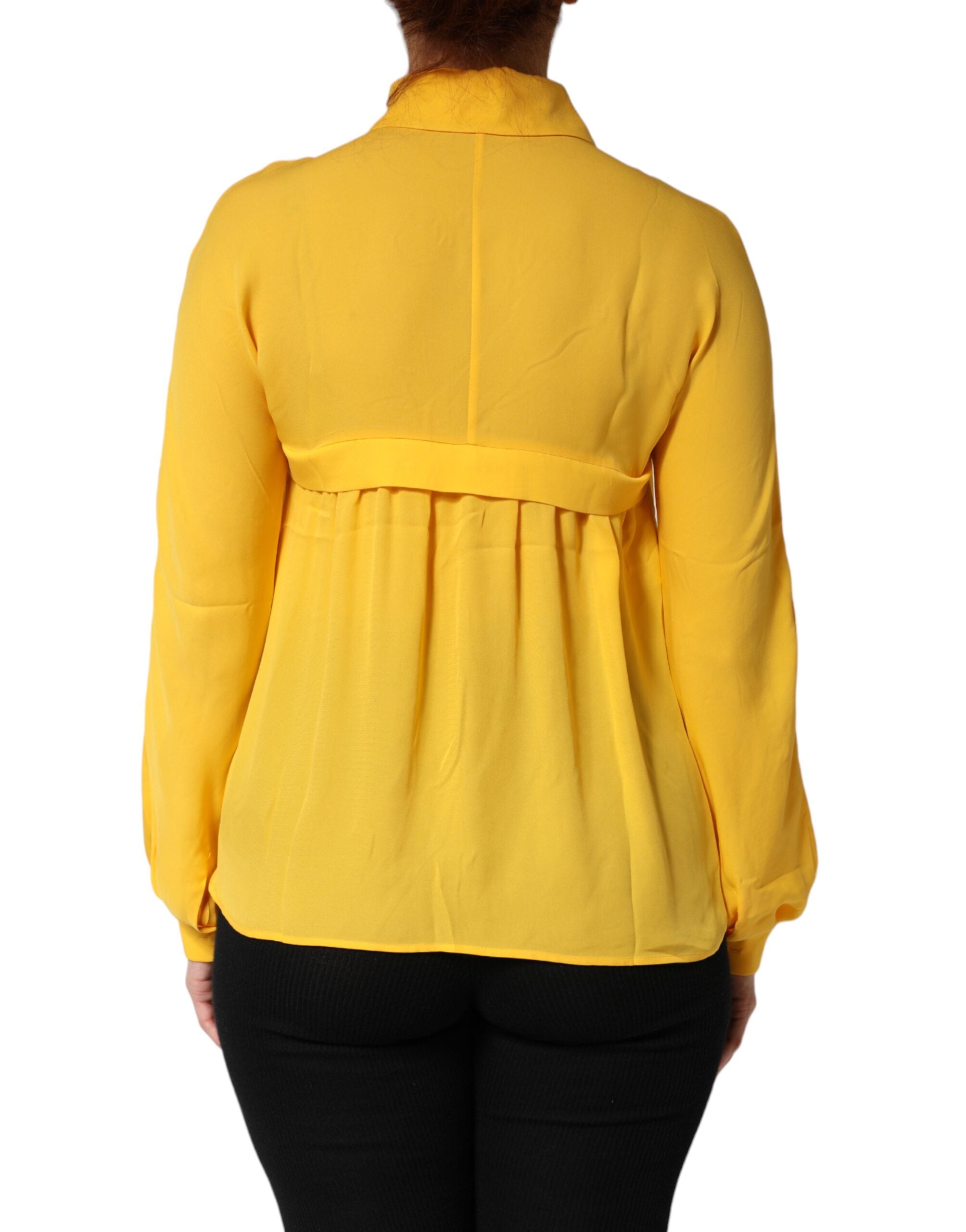 Moschino Couture Yellow Silk Collared Long-Sleeve Top