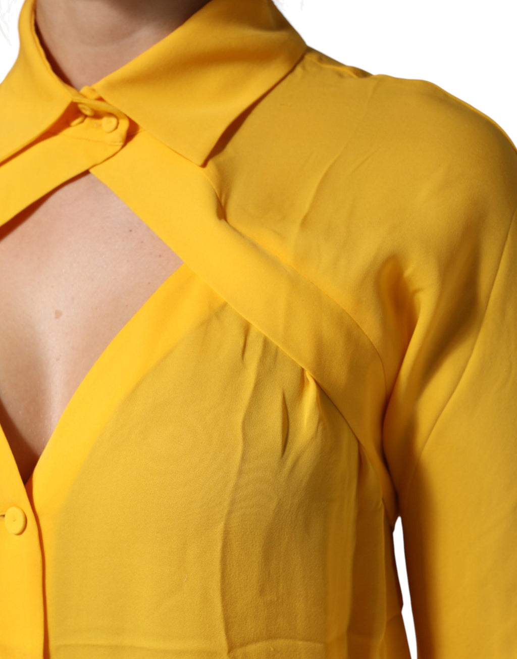Moschino Couture Yellow Silk Collared Long-Sleeve Top