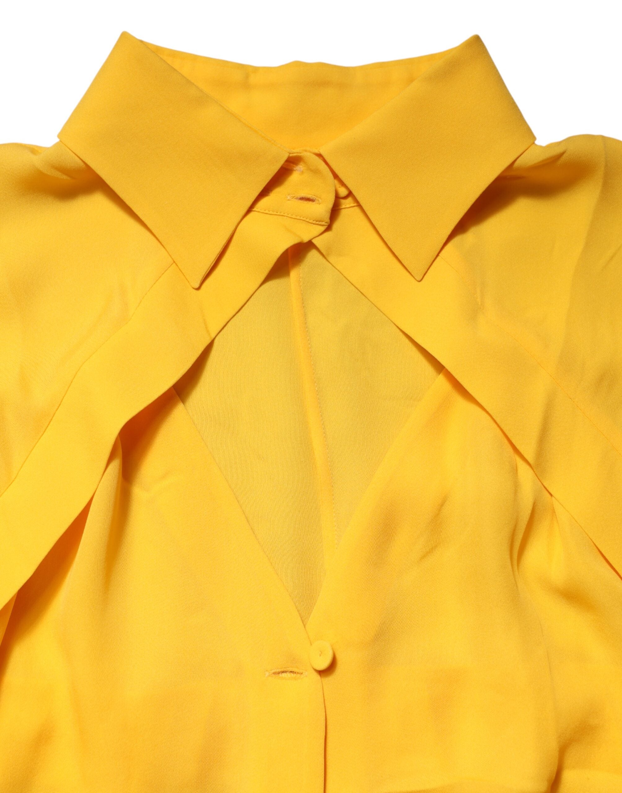 Moschino Couture Yellow Silk Collared Long-Sleeve Top