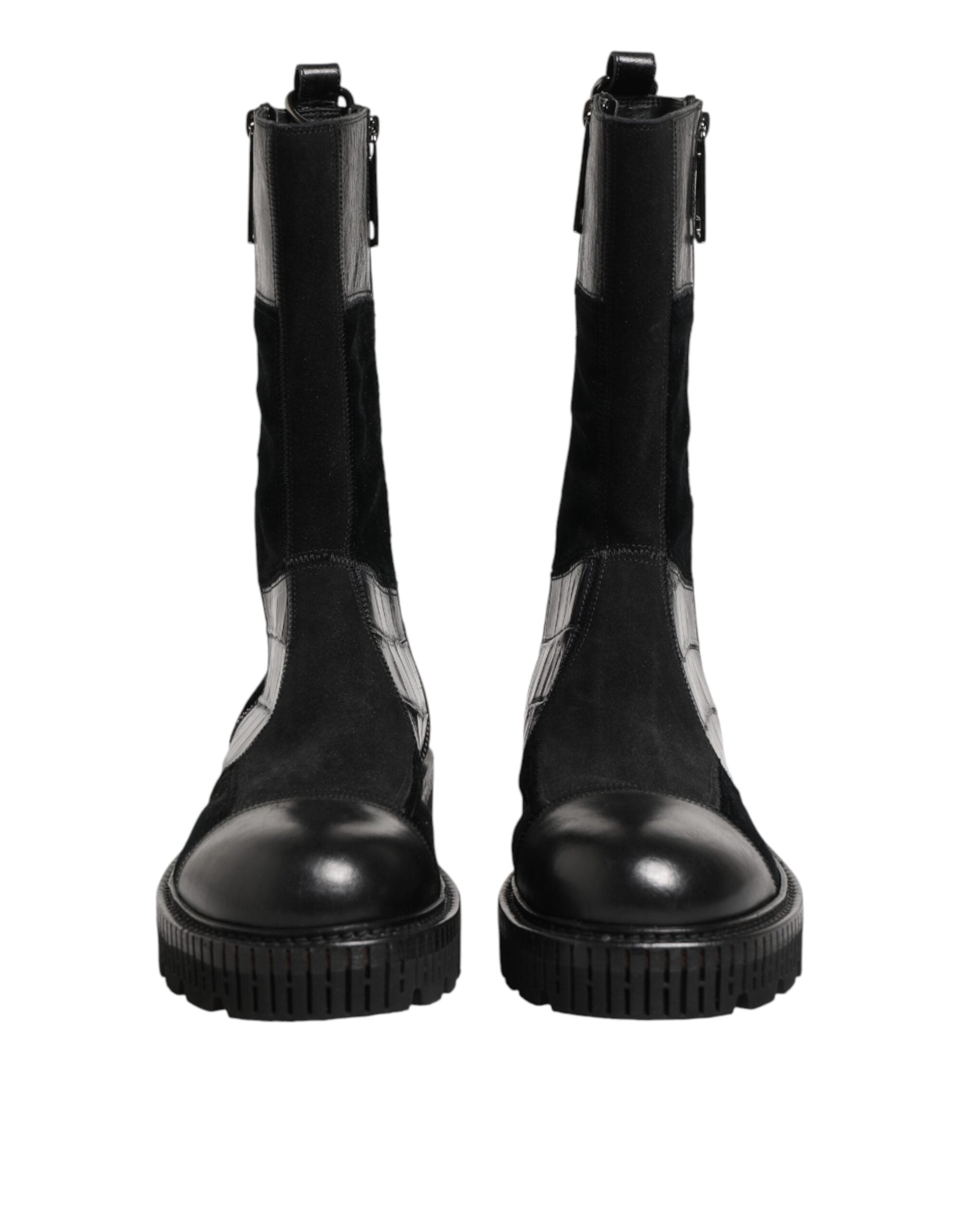 Dolce & Gabbana Schwarzer Patchwork-Leder-Halbstiefel