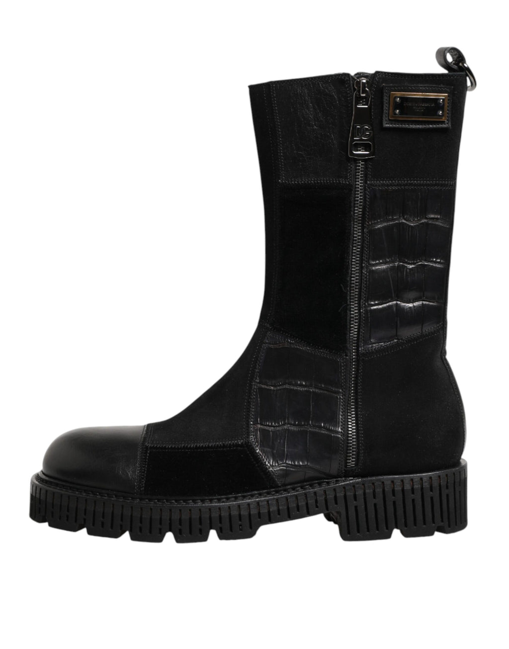 Dolce & Gabbana Schwarzer Patchwork-Leder-Halbstiefel