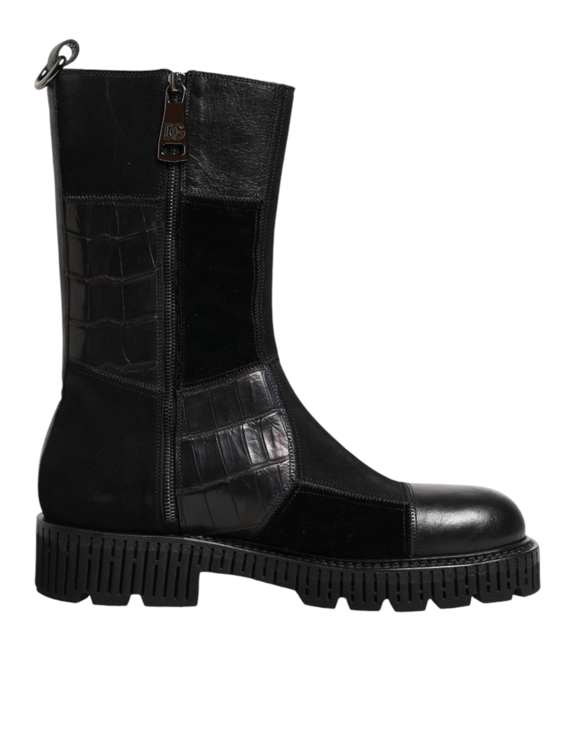 Dolce & Gabbana Schwarzer Patchwork-Leder-Halbstiefel