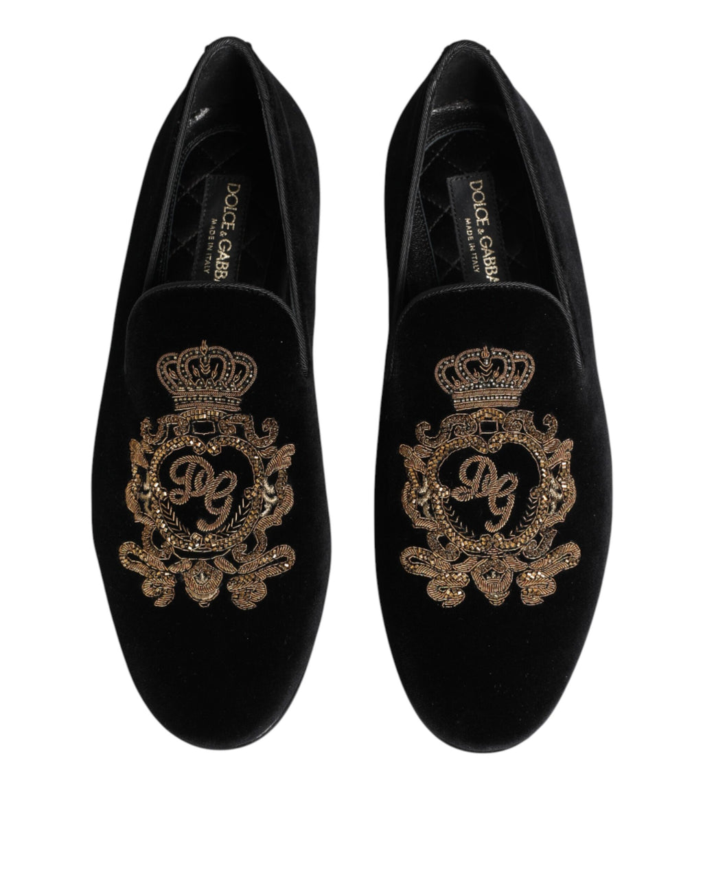 Dolce & Gabbana Black Velvet Gold Crown Men's Loafers