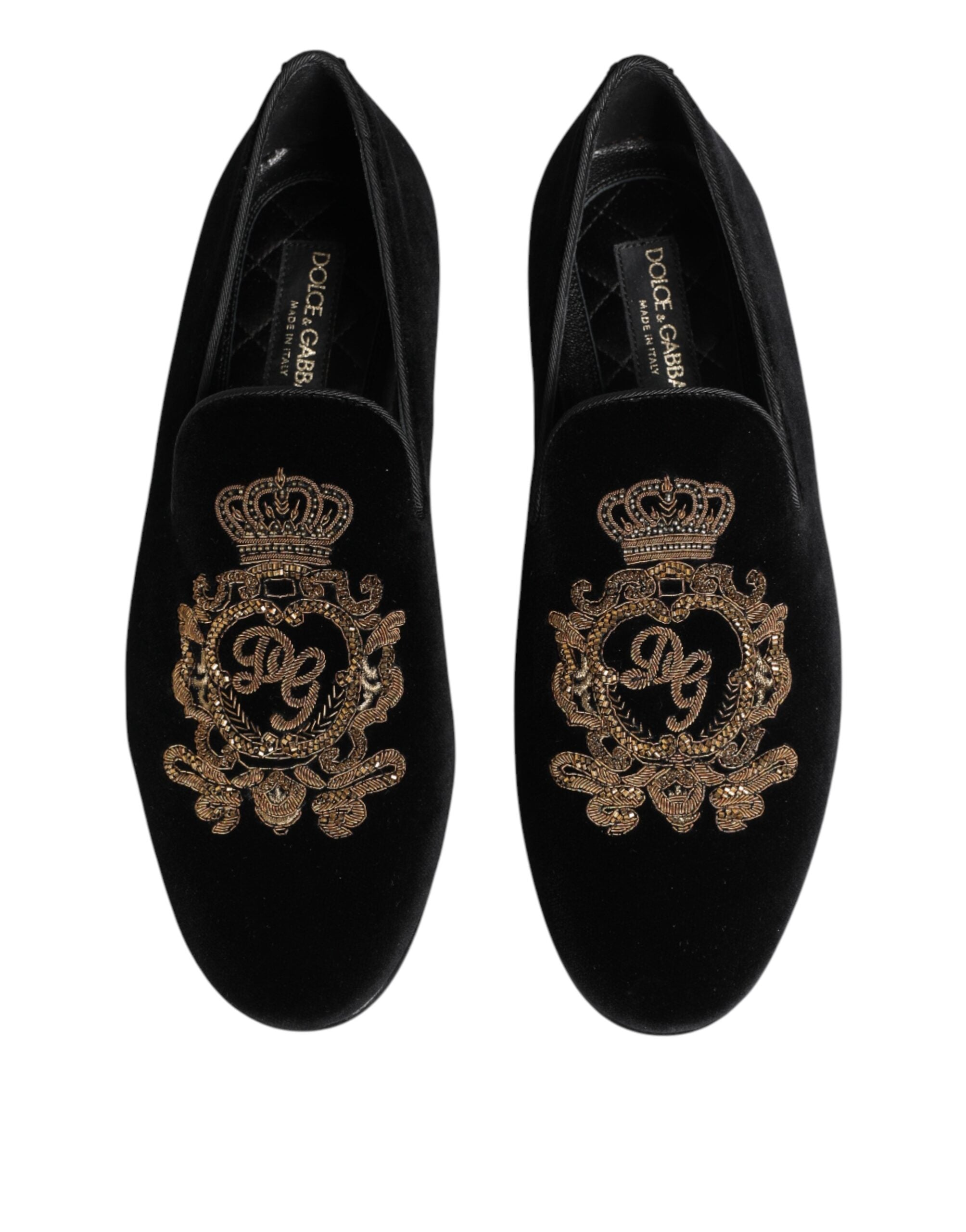 Dolce & Gabbana Black Velvet Gold Crown Men's Loafers