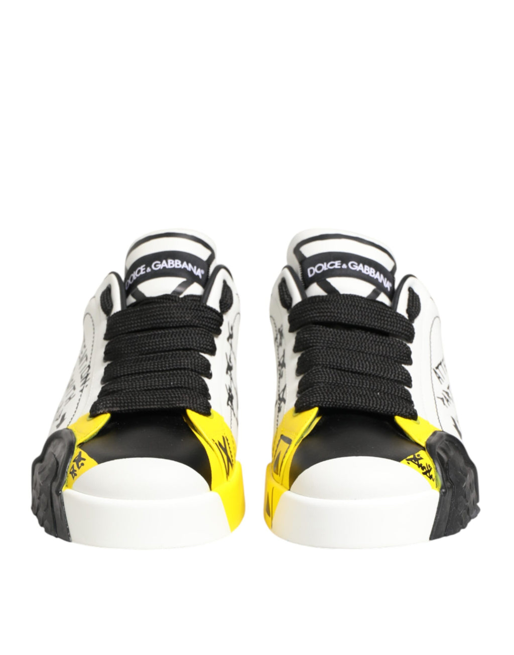 Dolce & Gabbana Mehrfarbige Leder-Graffiti-Sneakers mit niedrigem Schaft