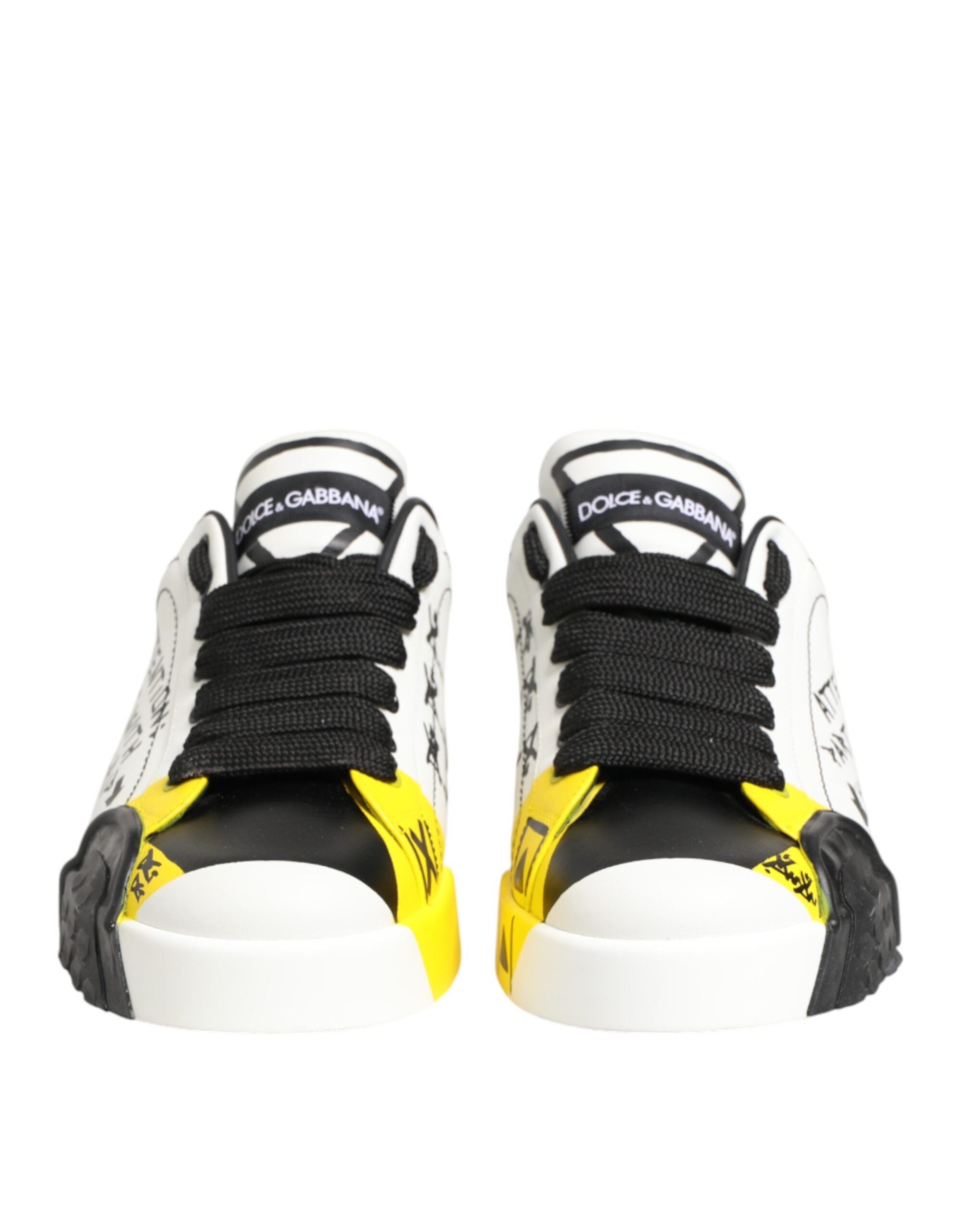 Dolce & Gabbana Mehrfarbige Leder-Graffiti-Sneakers mit niedrigem Schaft