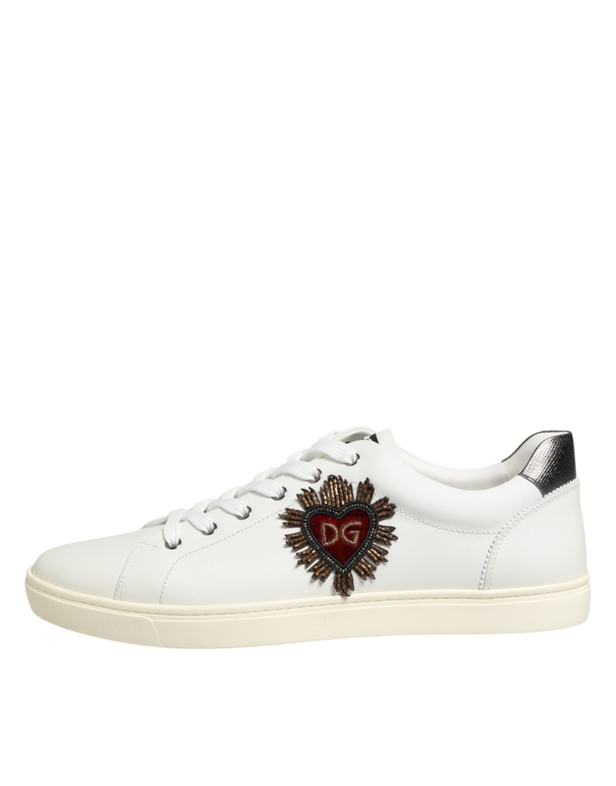 Dolce & Gabbana Weiße Sneakers aus Leder mit Herz-Applikation