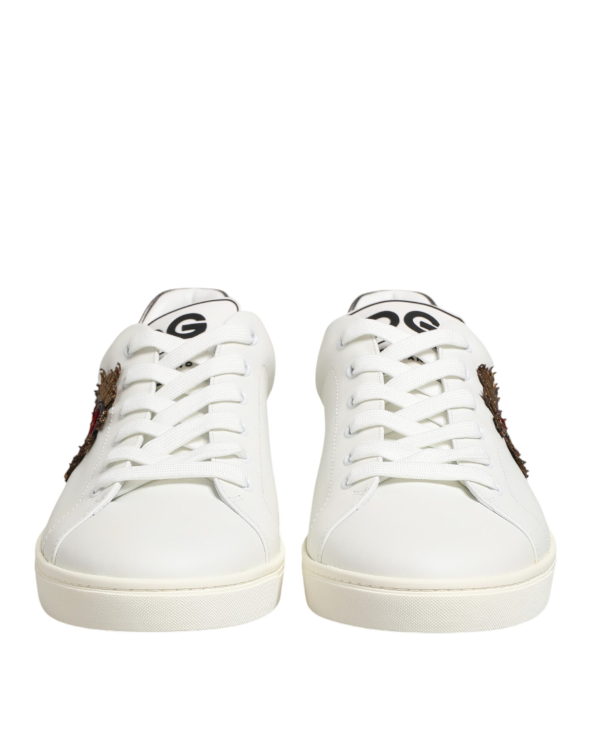 Dolce & Gabbana White Leather Sneakers with Heart Appliqué