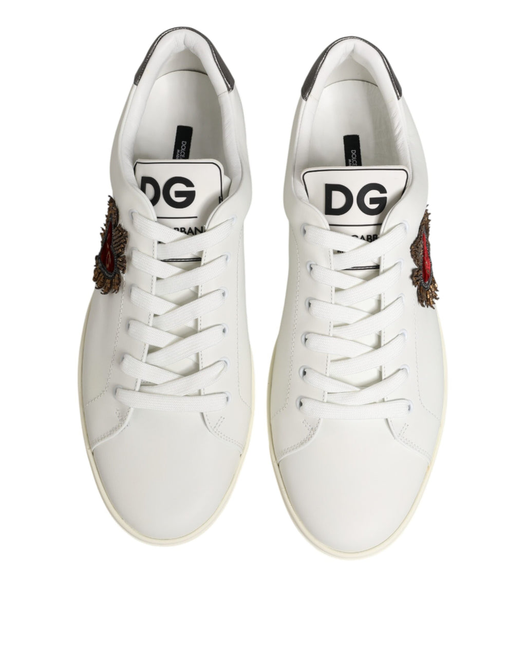 Dolce & Gabbana White Leather Sneakers with Heart Appliqué