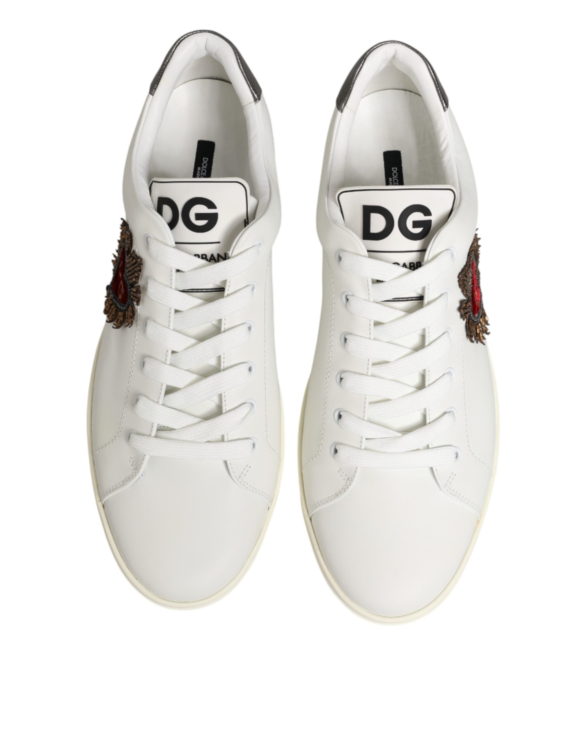 Dolce & Gabbana White Leather Sneakers with Heart Appliqué