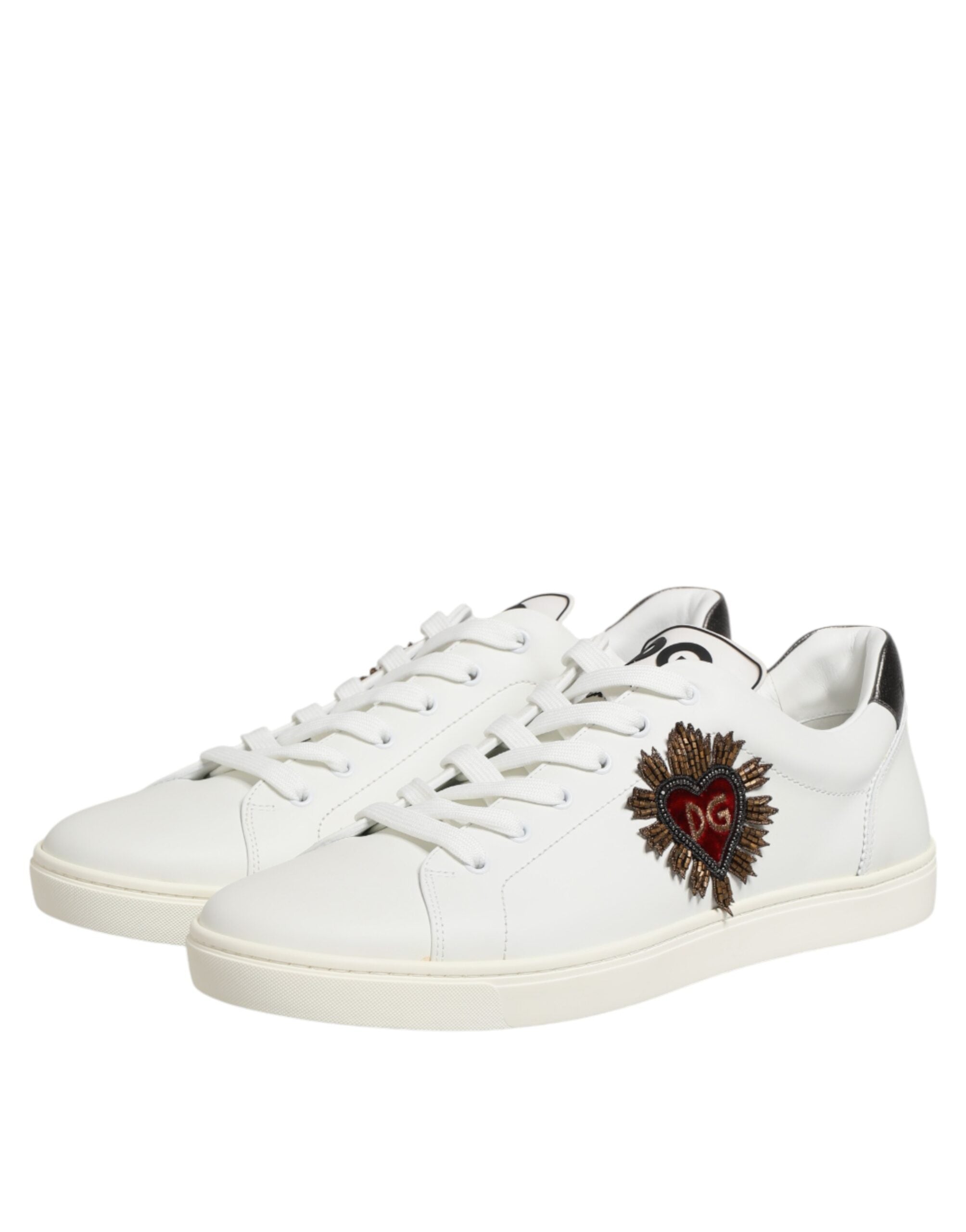 Dolce & Gabbana White Leather Sneakers with Heart Appliqué