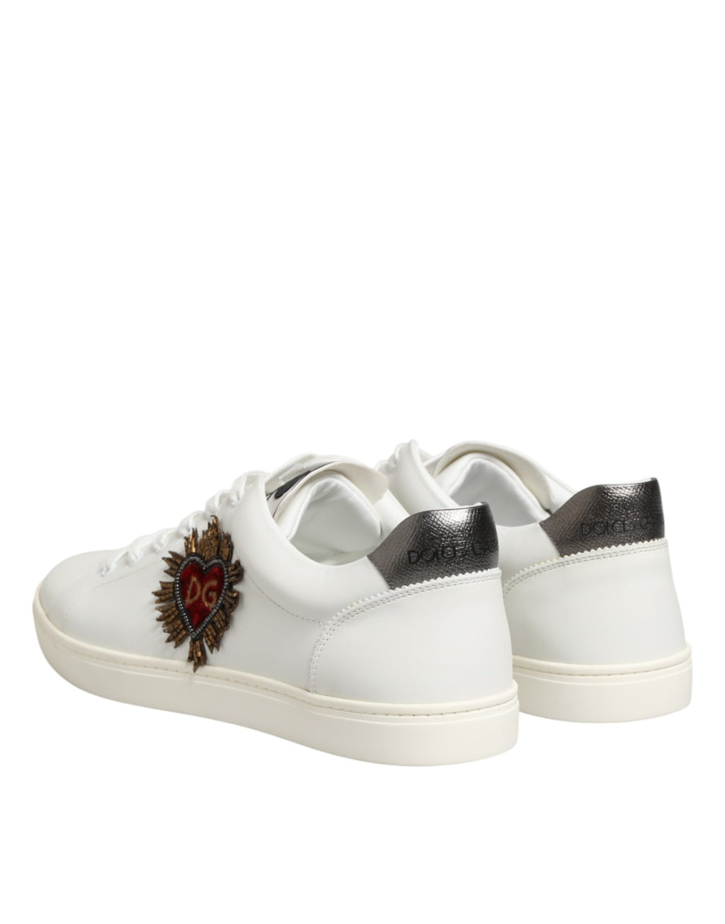 Dolce & Gabbana White Leather Sneakers with Heart Appliqué