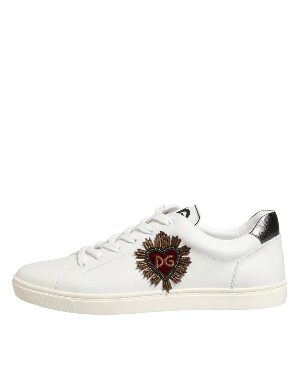Dolce & Gabbana White Leather Sneakers with Heart Appliqué