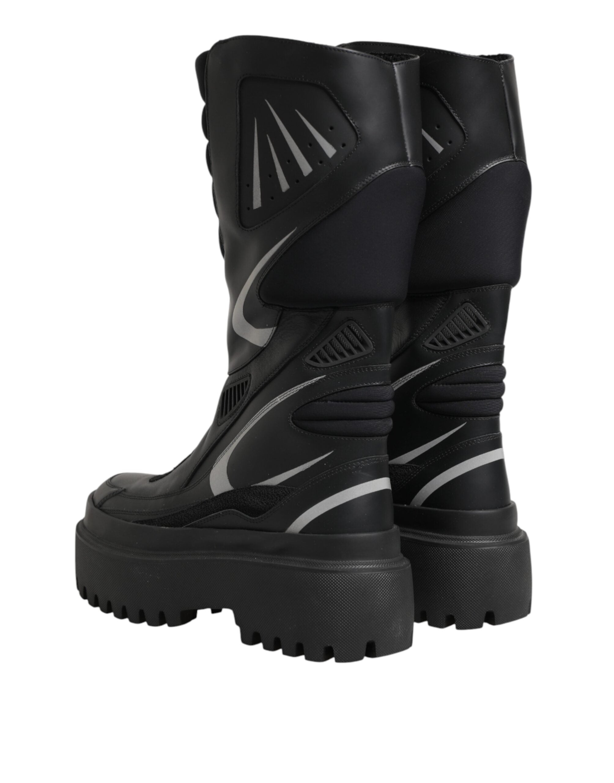 Dolce & Gabbana Black Mid-Calf Leather Biker Boots