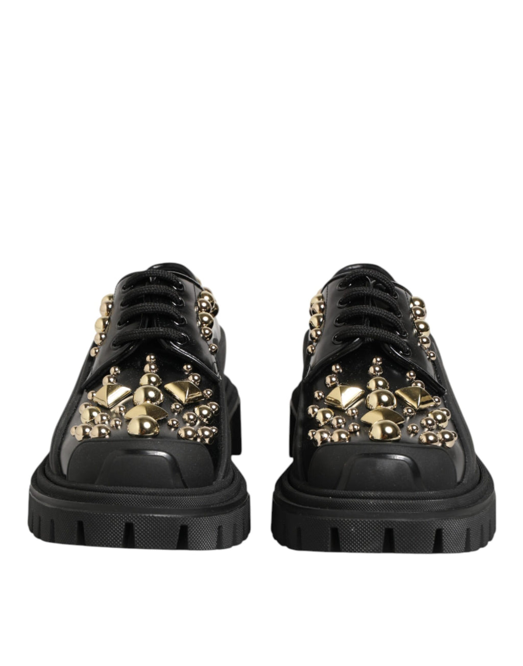 Dolce & Gabbana Black Leather Derby Shoes with Crystal Embellishment