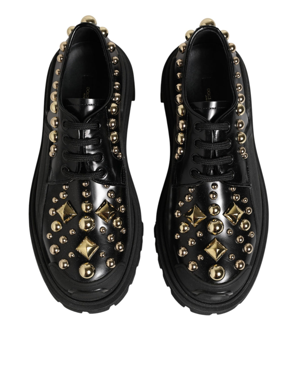 Dolce & Gabbana Black Leather Derby Shoes with Crystal Embellishment