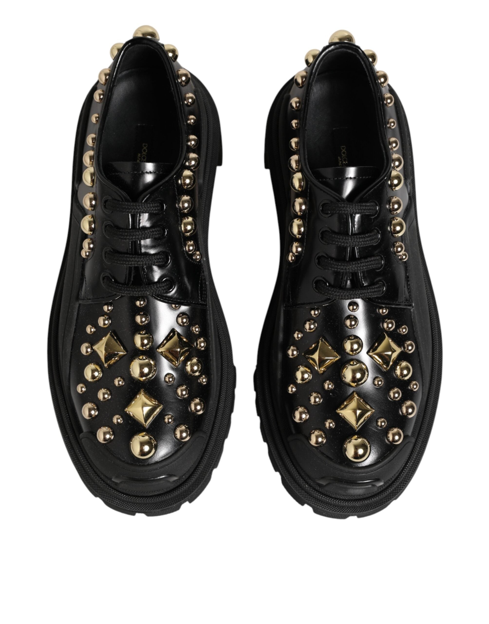 Dolce & Gabbana Black Leather Derby Shoes with Crystal Embellishment