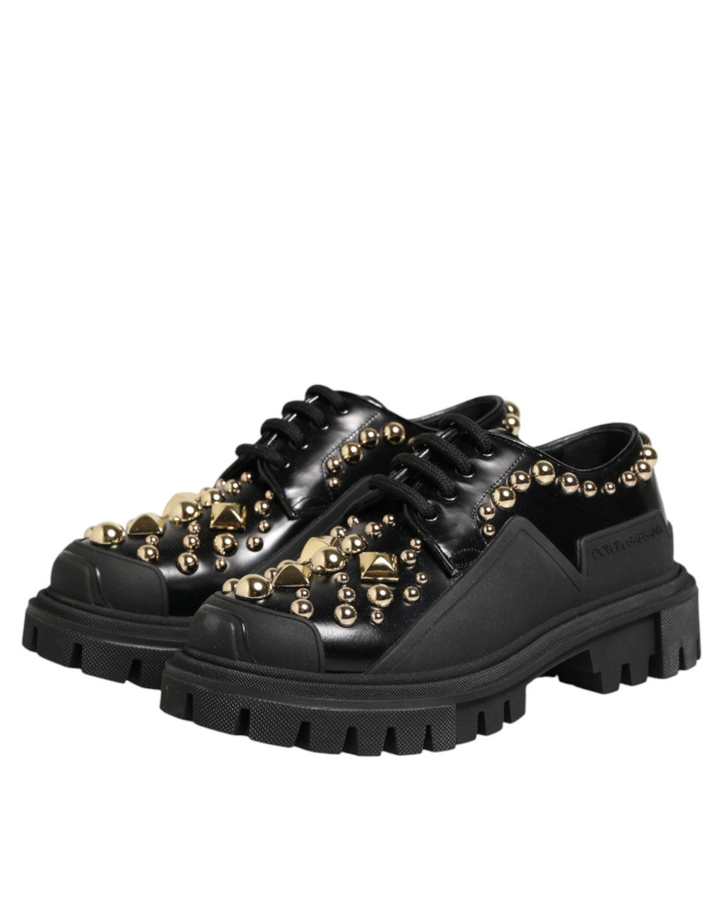 Dolce & Gabbana Black Leather Derby Shoes with Crystal Embellishment