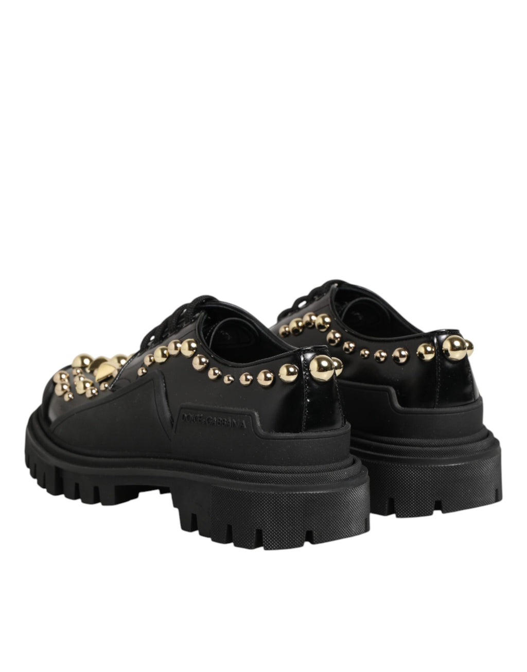 Dolce & Gabbana Black Leather Derby Shoes with Crystal Embellishment
