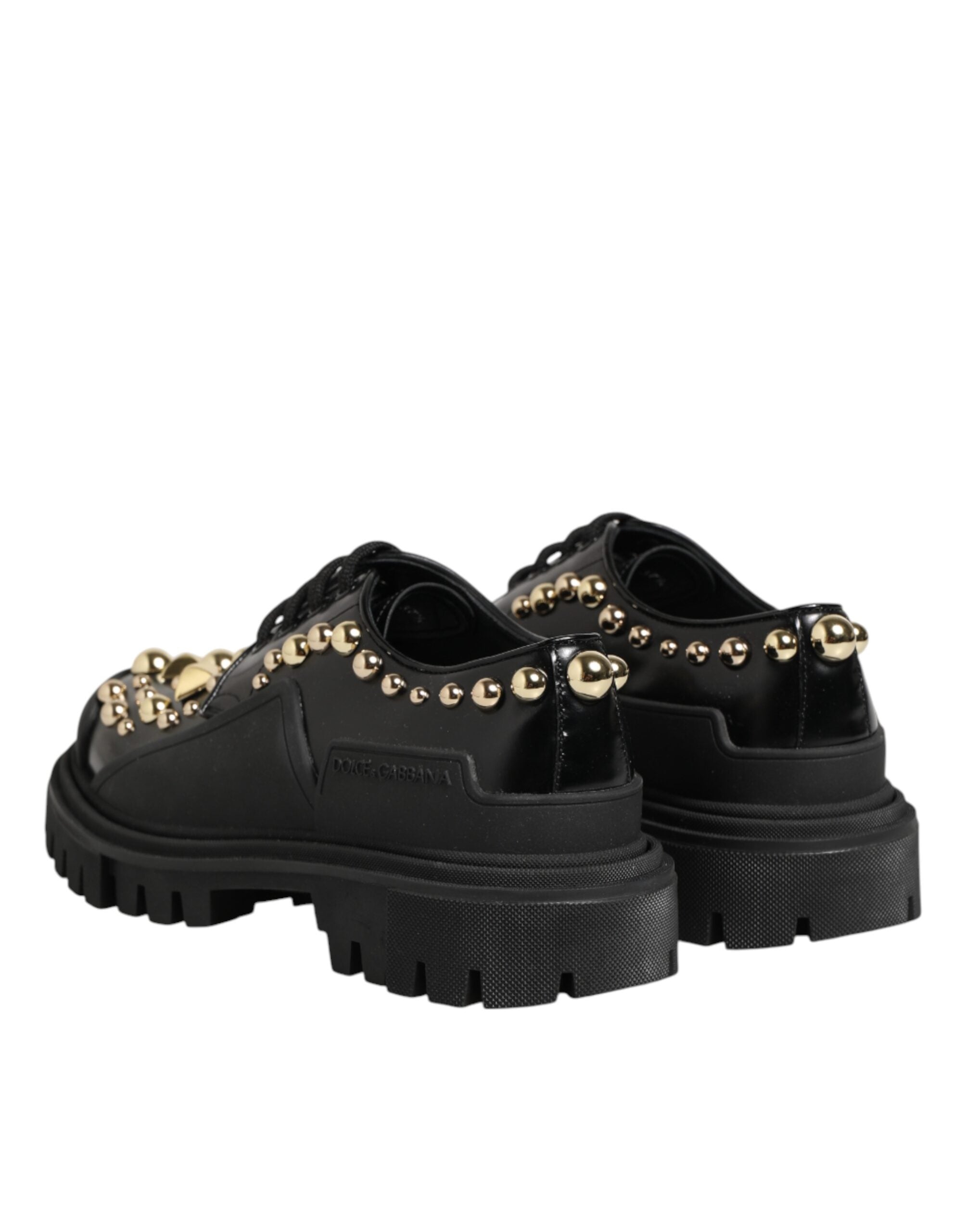 Dolce & Gabbana Black Leather Derby Shoes with Crystal Embellishment