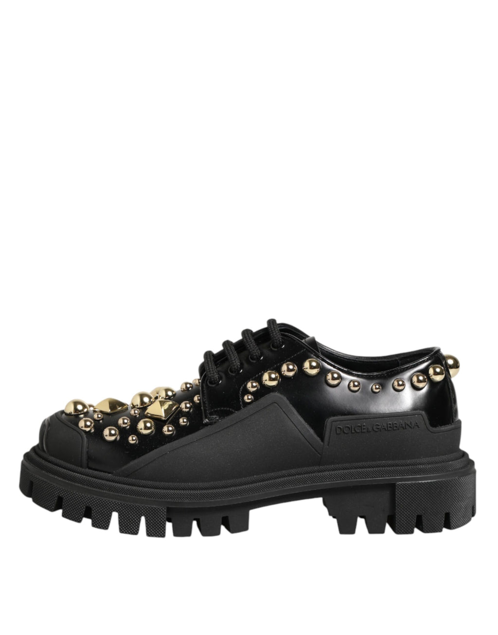 Dolce & Gabbana Schwarze Leder-Derby-Schuhe mit Kristall-Verzierung