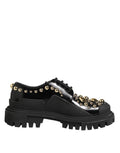 Dolce & Gabbana Schwarze Leder-Derby-Schuhe mit Kristall-Verzierung