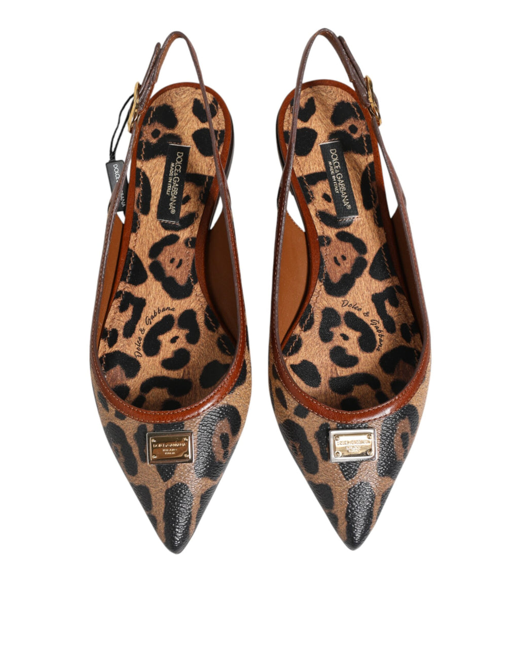 Dolce & Gabbana Braune Slingback-Ballerinas mit Leopardenmuster