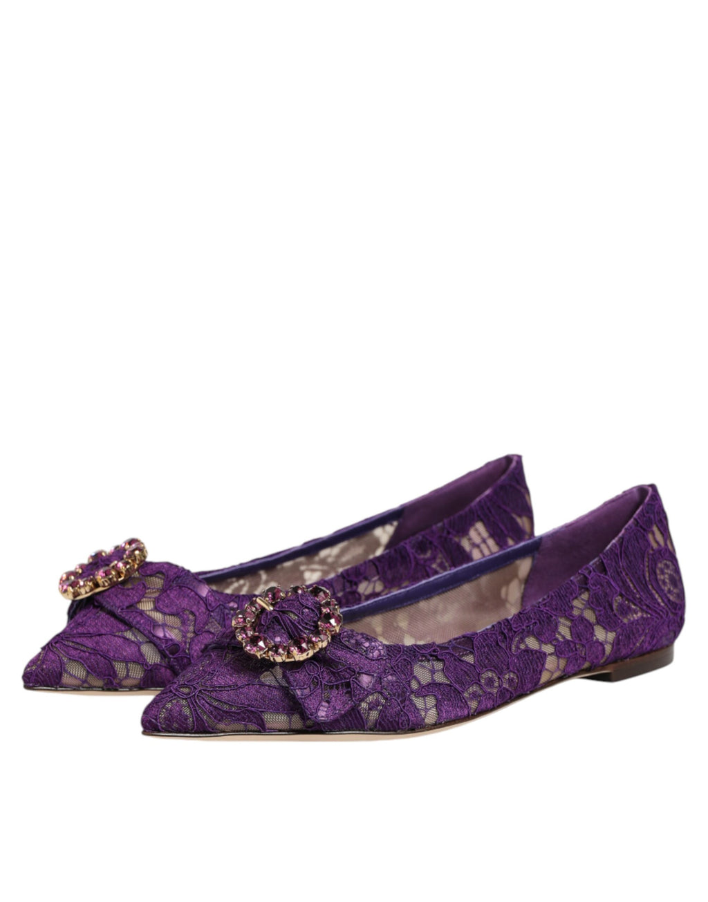 Dolce & Gabbana Lila Taormina-Spitzen-Ballerinas mit Kristallen