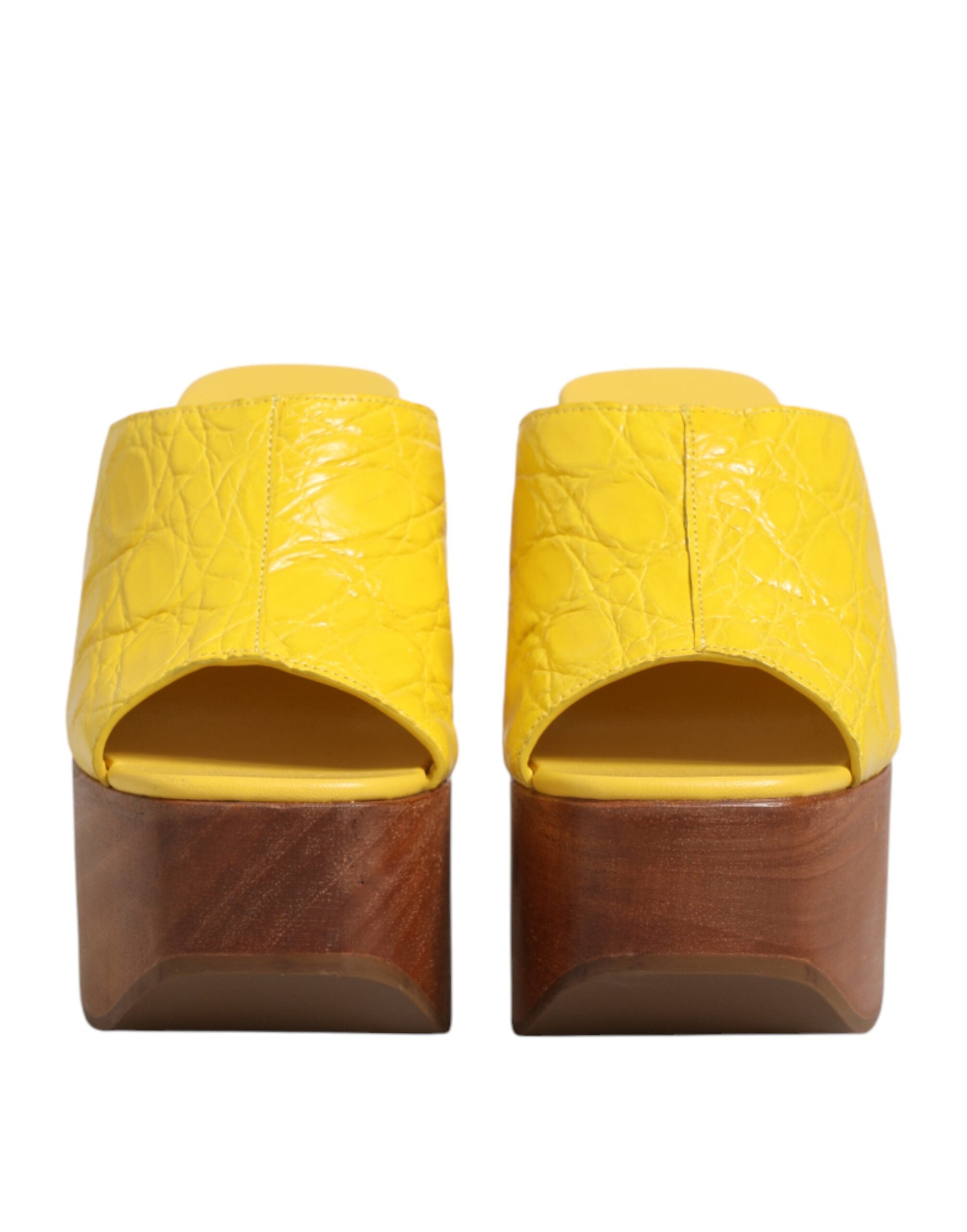 Dolce & Gabbana Yellow Leather Wood Mule Wedge Slides