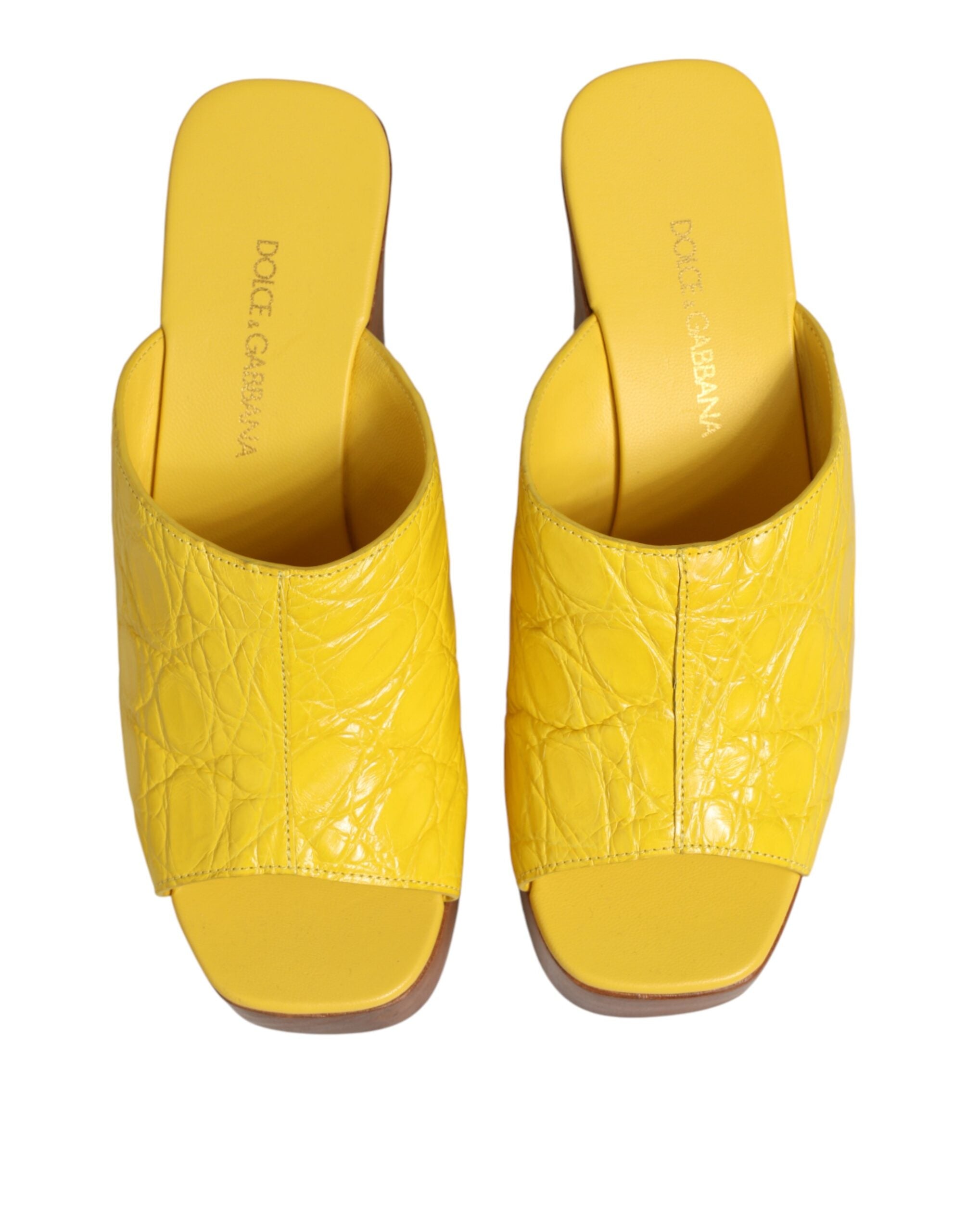 Dolce & Gabbana Yellow Leather Wood Mule Wedge Slides