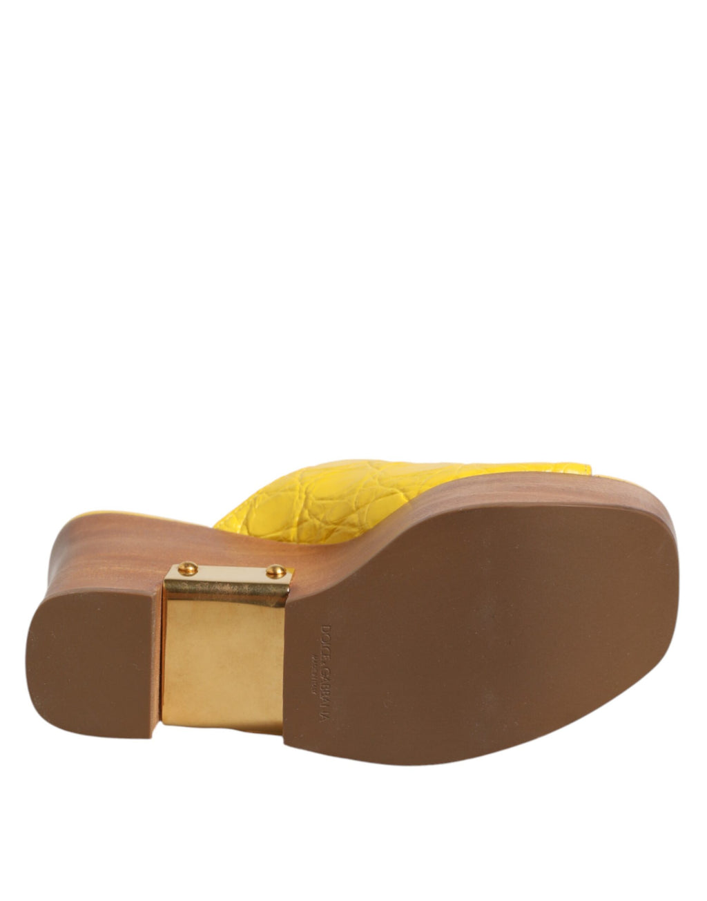 Dolce & Gabbana Yellow Leather Wood Mule Wedge Slides