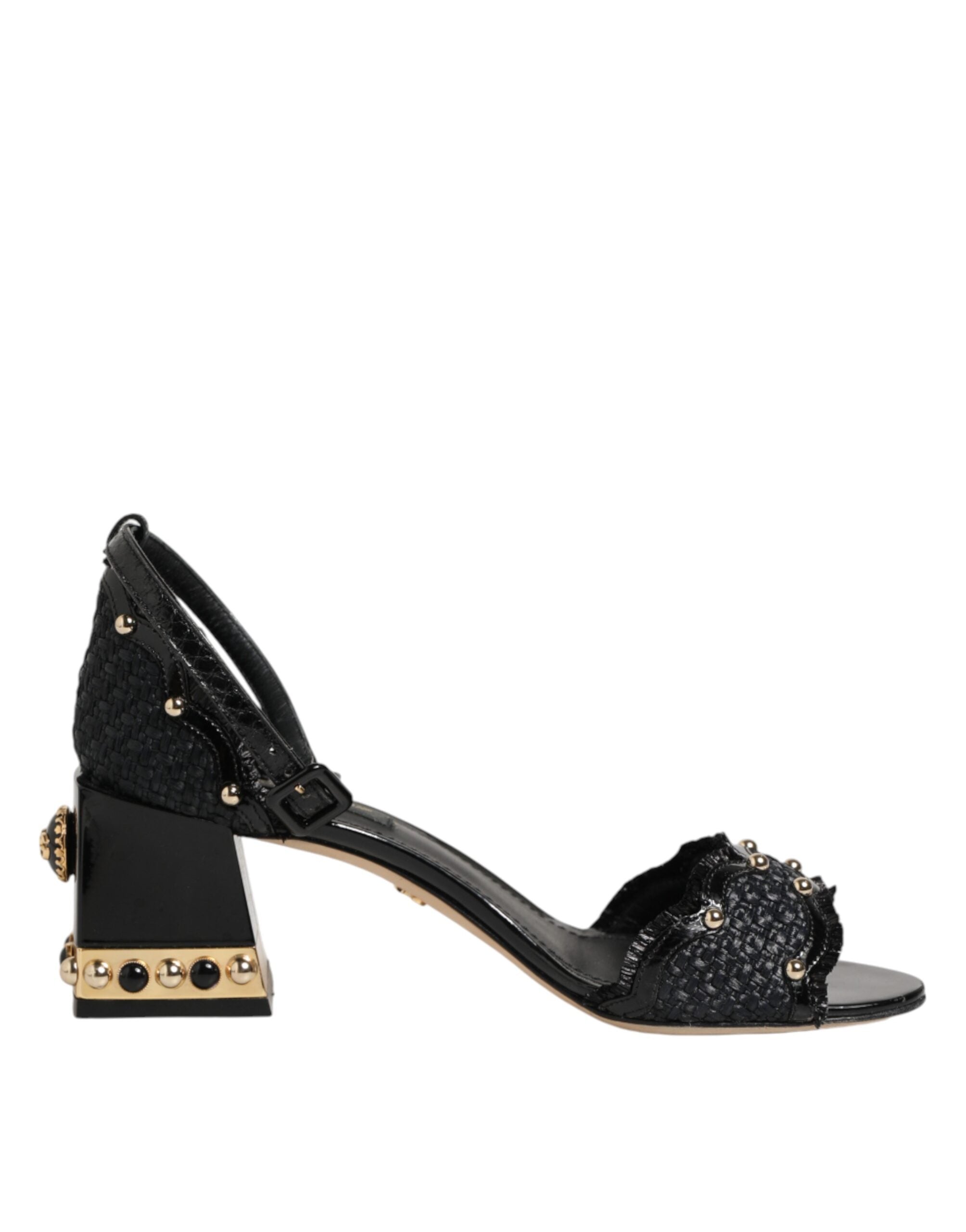 Dolce & Gabbana Schwarze Sandalen mit Nieten und Knöchelriemen