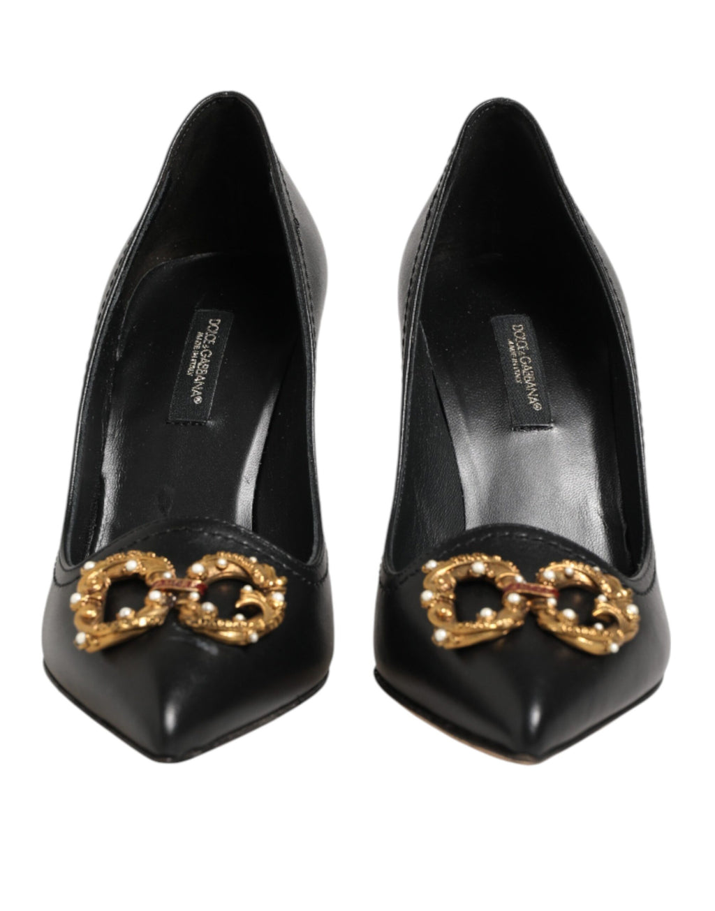 Dolce & Gabbana Black Leather Pumps with DG Amore Heel