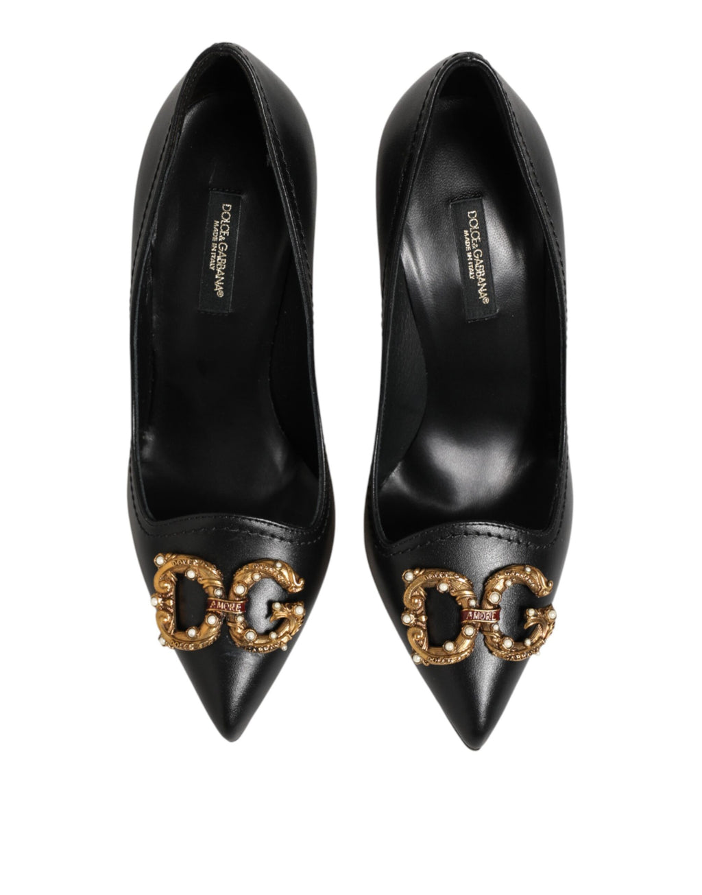 Dolce & Gabbana Black Leather Pumps with DG Amore Heel