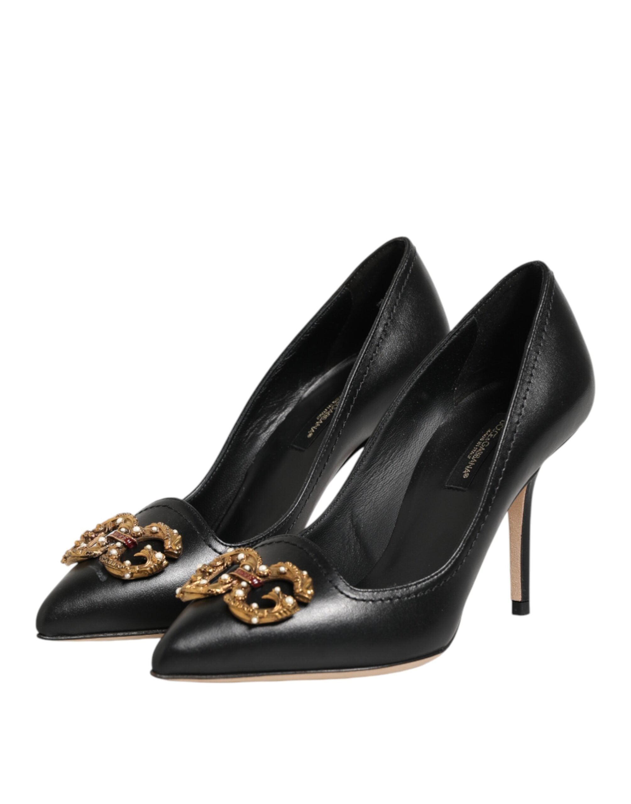 Dolce & Gabbana Black Leather Pumps with DG Amore Heel