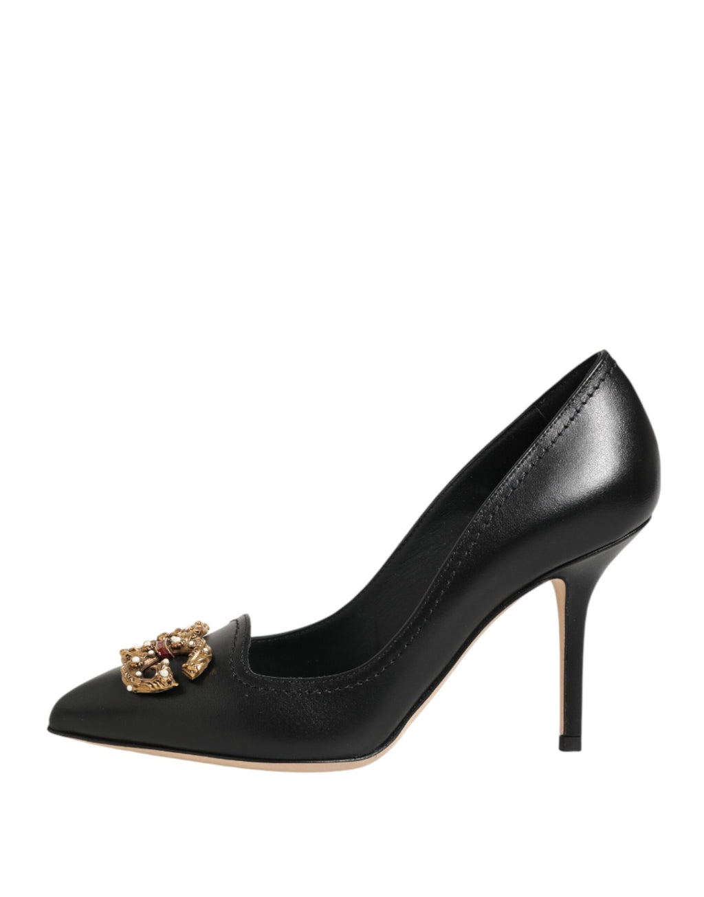 Dolce & Gabbana Black Leather Pumps with DG Amore Heel