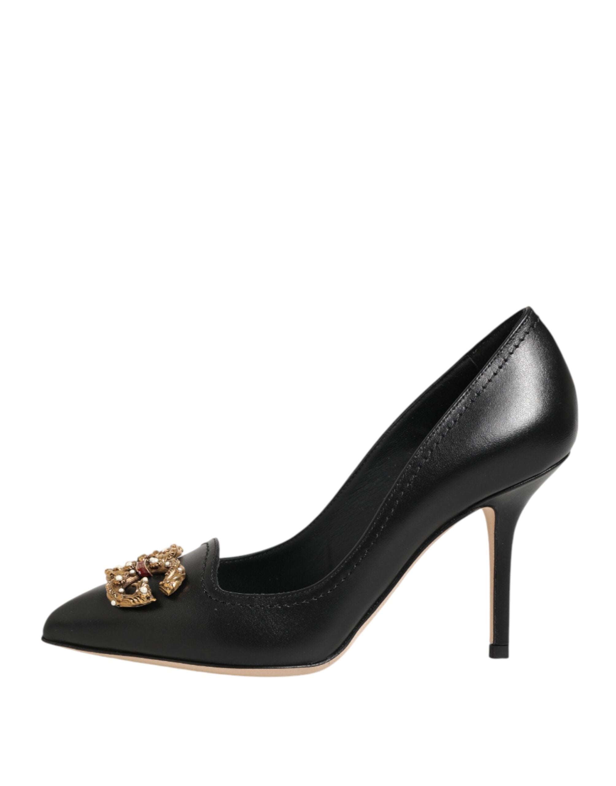 Dolce & Gabbana Black Leather Pumps with DG Amore Heel