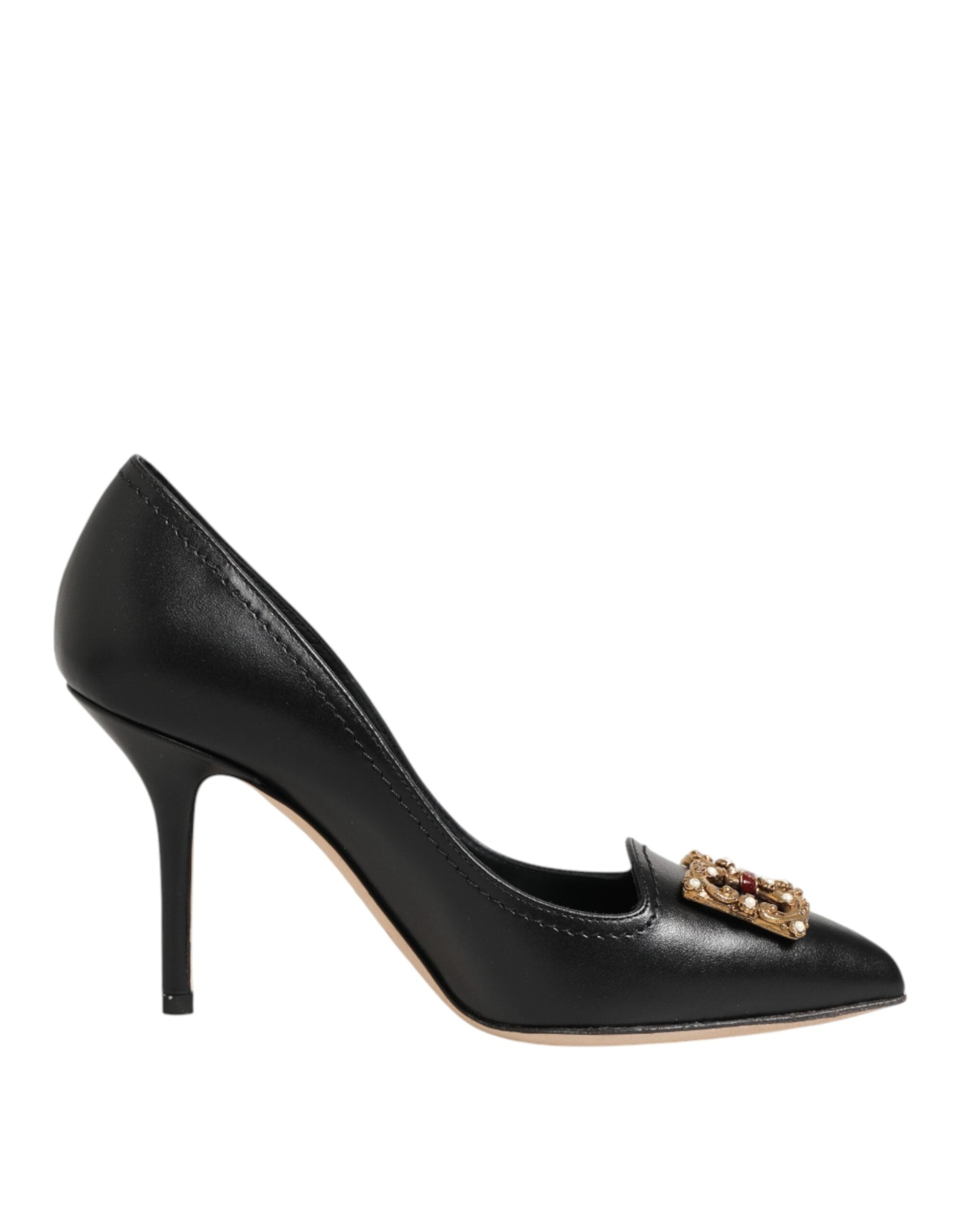 Dolce & Gabbana Black Leather Pumps with DG Amore Heel