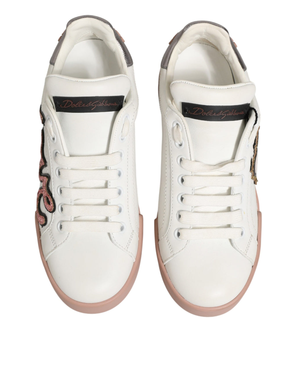 Dolce & Gabbana Weiße Leder-Sneaker mit Herz-Motiv