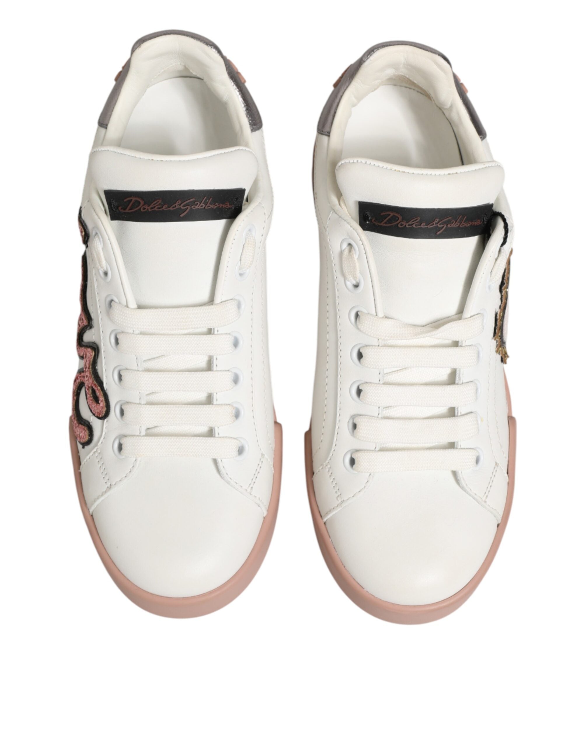 Dolce & Gabbana Weiße Leder-Sneaker mit Herz-Motiv