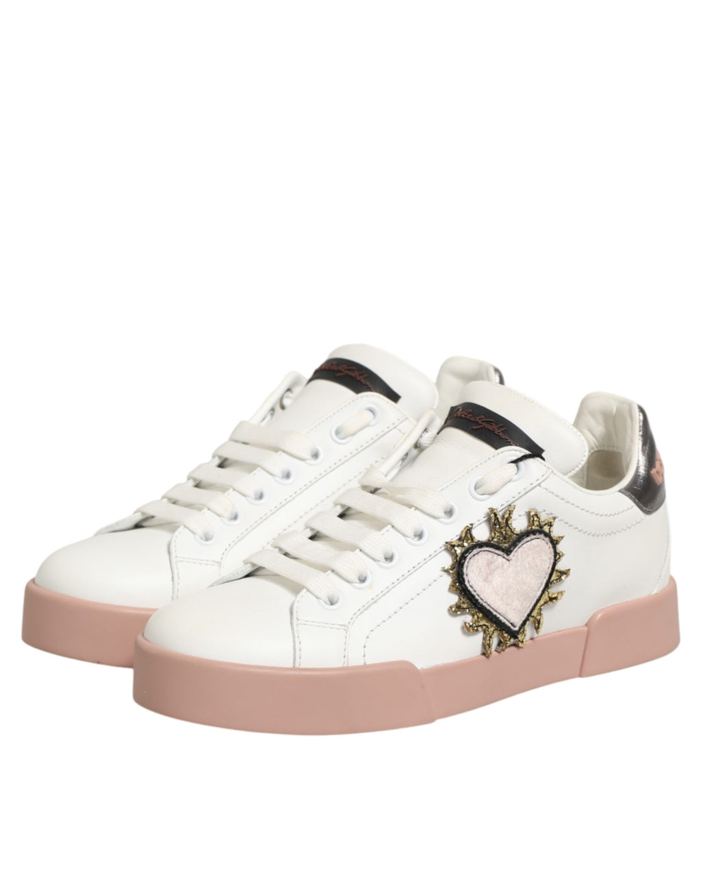 Dolce & Gabbana Weiße Leder-Sneaker mit Herz-Motiv