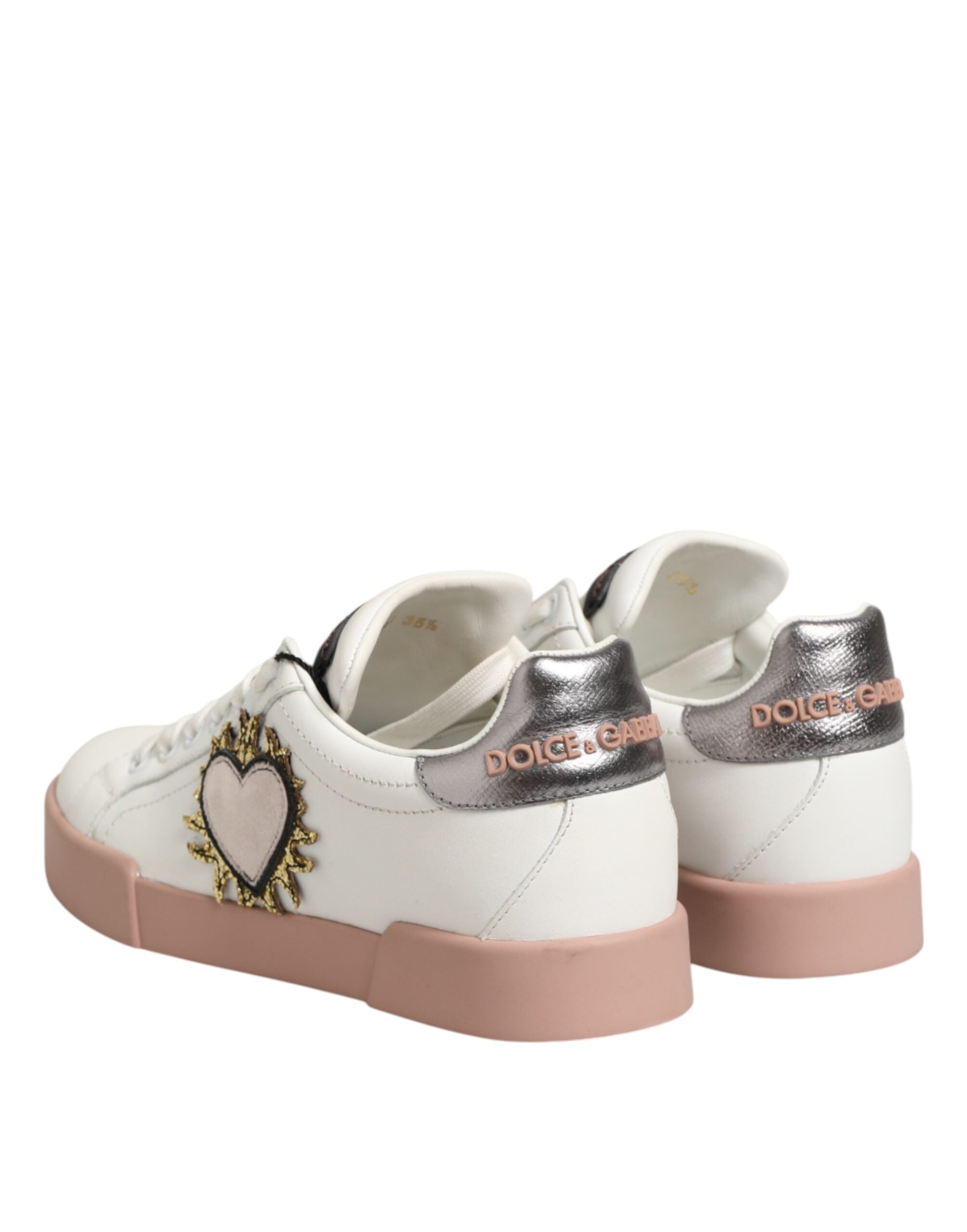Dolce & Gabbana Weiße Leder-Sneaker mit Herz-Motiv
