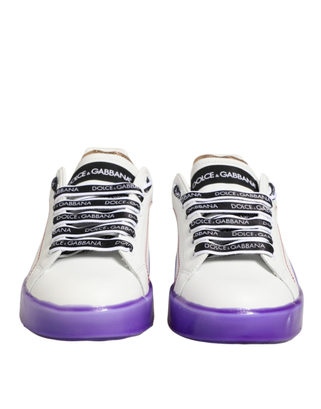 Dolce & Gabbana Weiße und Lila Leder-Sneaker mit niedrigem Schaft