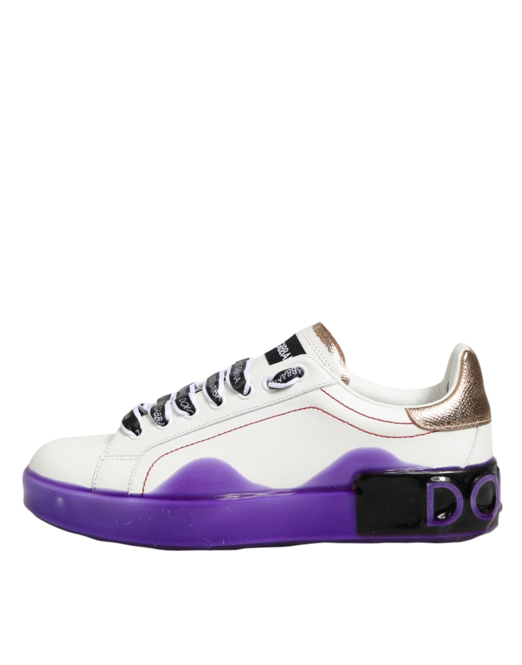 Dolce & Gabbana Weiße und Lila Leder-Sneaker mit niedrigem Schaft