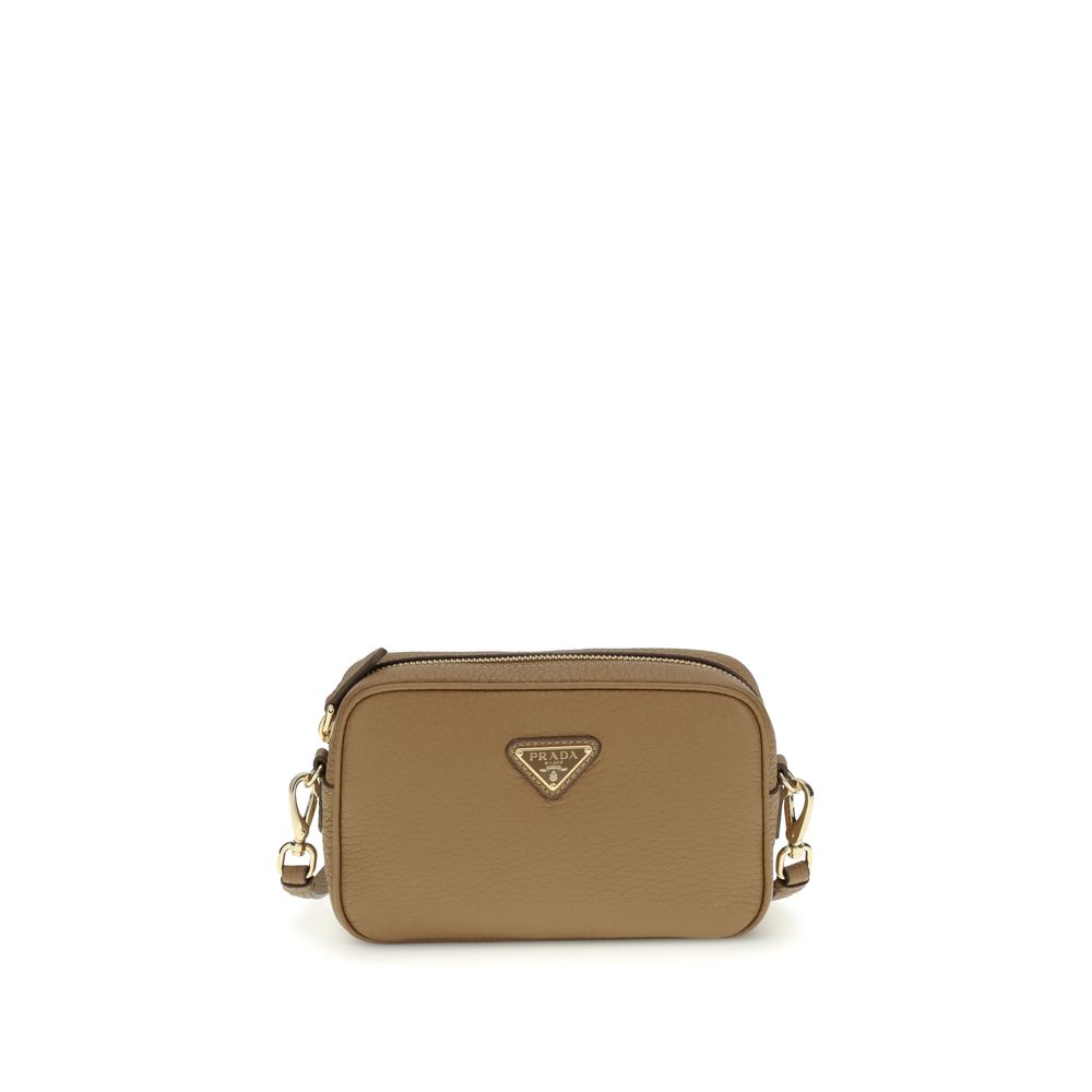 Prada Beigefarbene Kalbshaut Bos Taurus Schultertasche