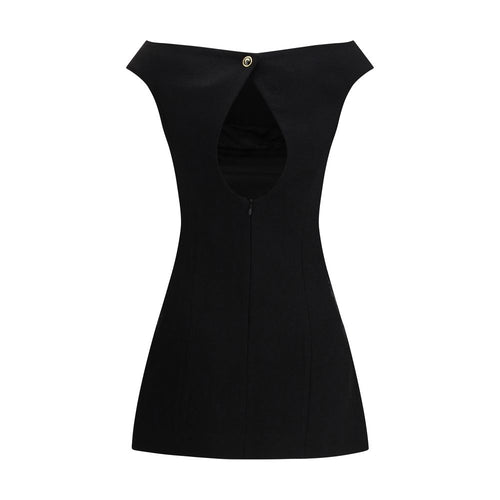 Marine Serre Schwarzes Fleece-Woll-Casual-Kleid