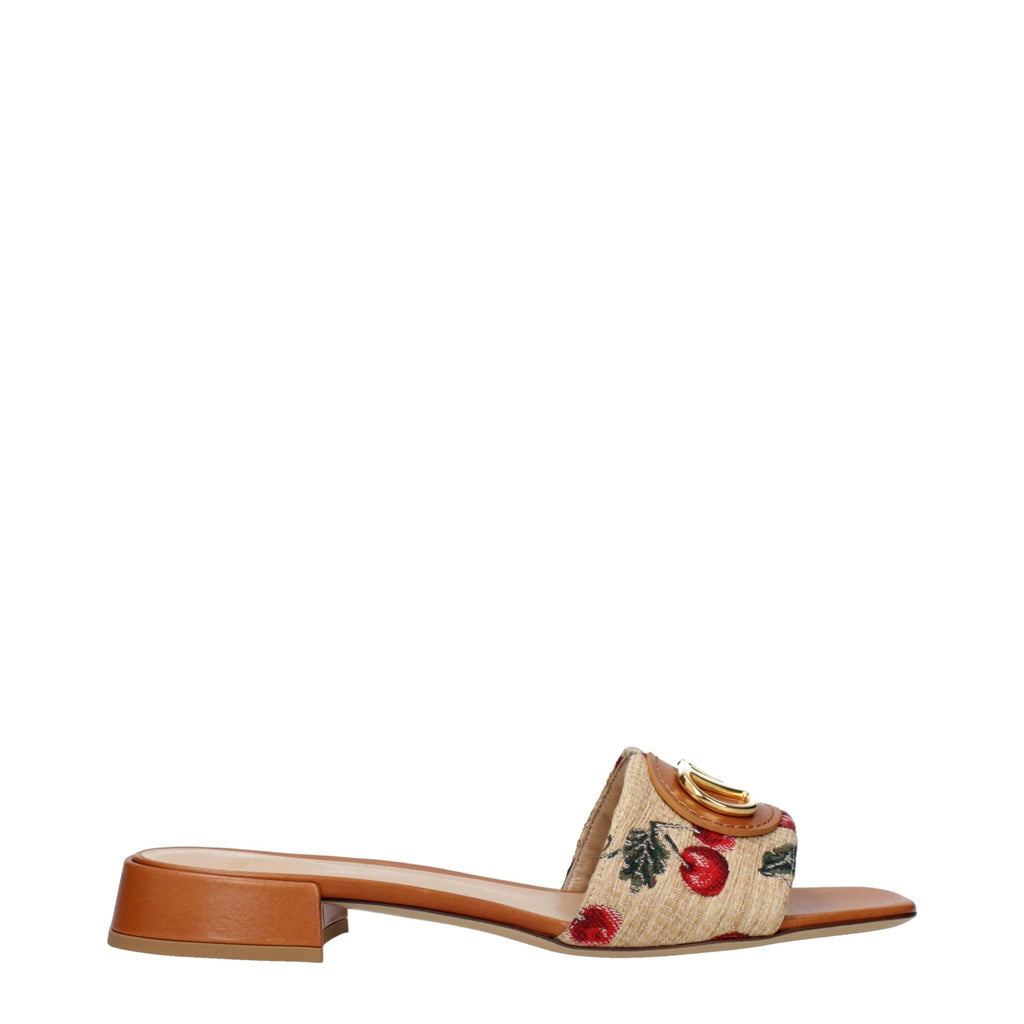 Valentino Garavani Beigefarbene Raffia-Pantoffeln