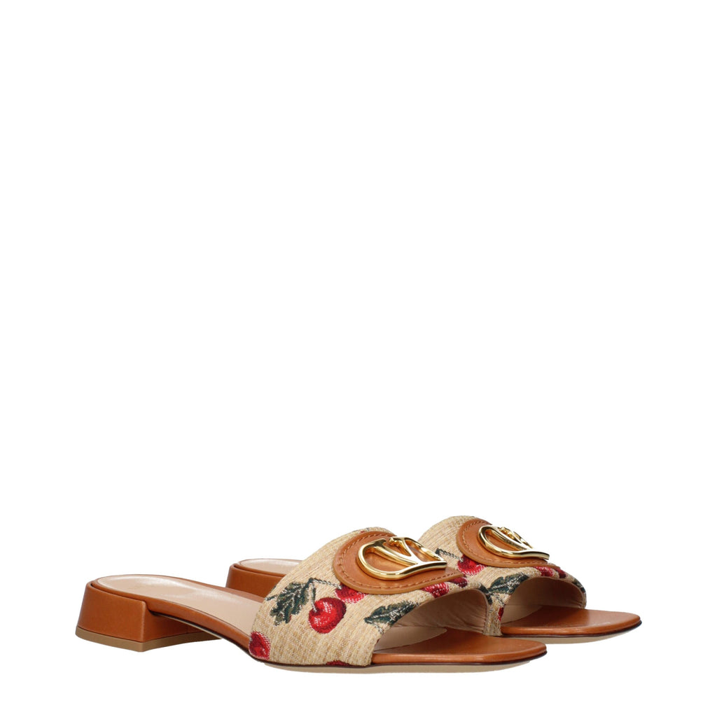 Valentino Garavani Beigefarbene Raffia-Pantoffeln