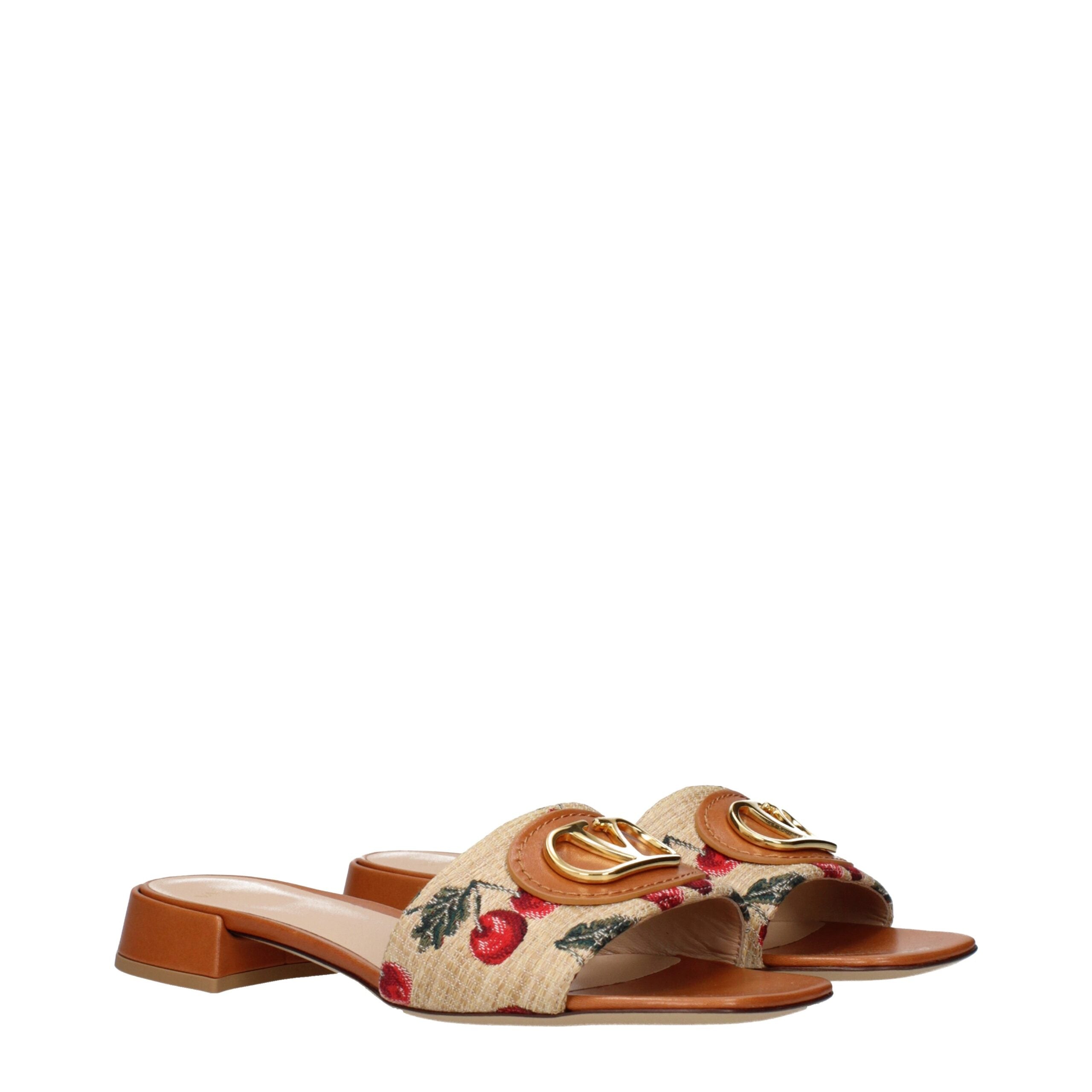 Valentino Garavani Beigefarbene Raffia-Pantoffeln